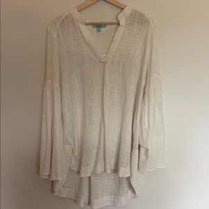 Karlie Ivory V-Neck Blouse with Flowing Sleeves
